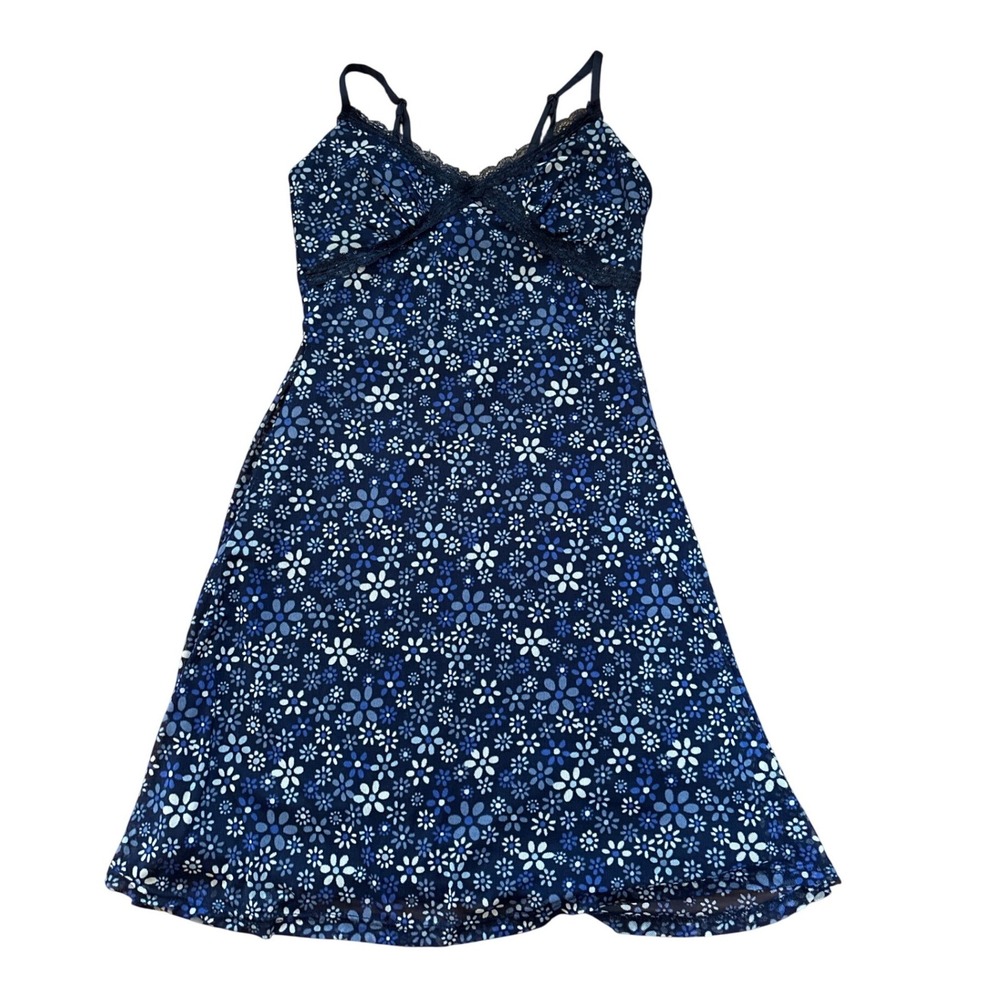 No Boundaries Cami Dress Women Blue‎ Floral Mesh Lace Trim Mini SIZE S (3-5)